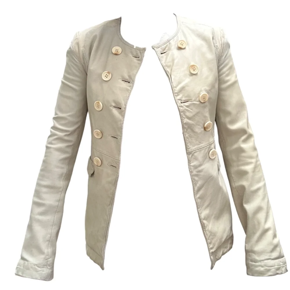Prada 2007 Ecru Double Breasted Leather Jacket