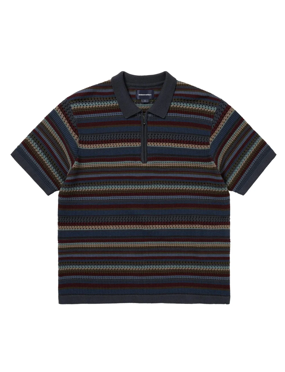 THISISNEVERTHAT Striped S/S Knit Polo Dark Navy