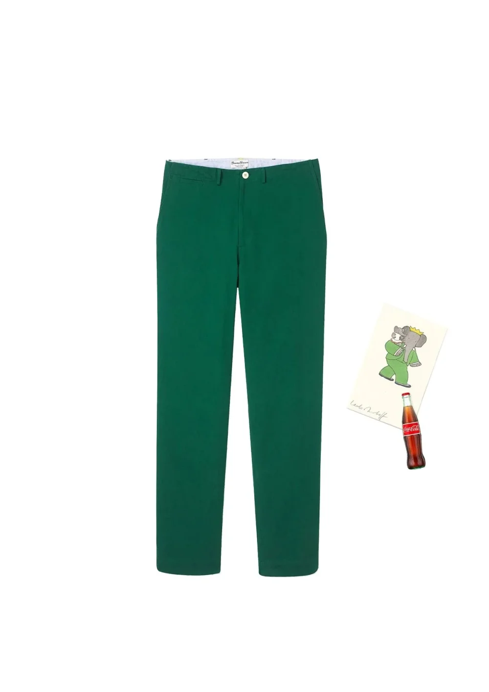 ROWING BLAZERS DARK GREEN COTTON TWILL WIDE TROUSER