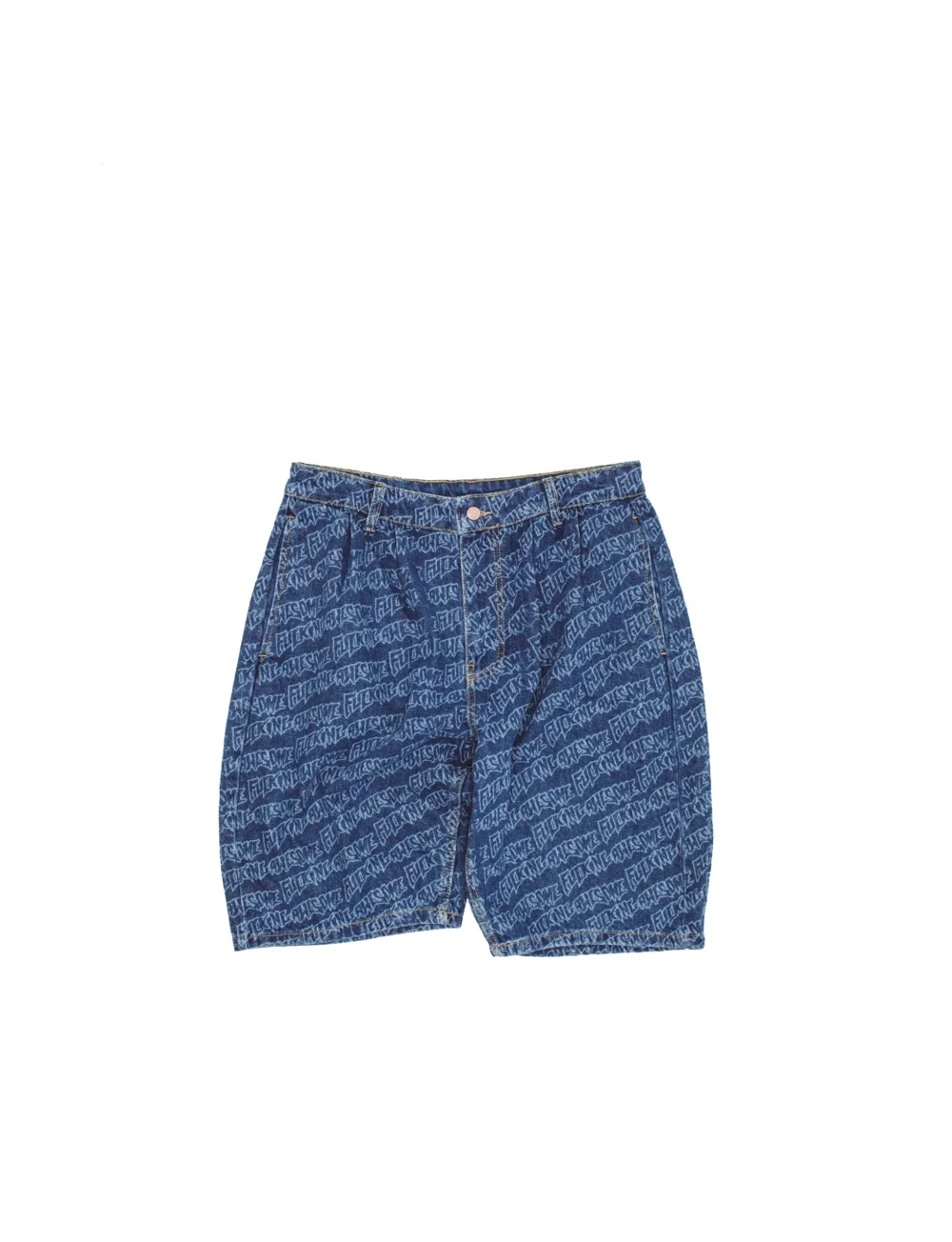 FUCKING AWESOME Baggy Pleated Denim Laser Stamp Shorts