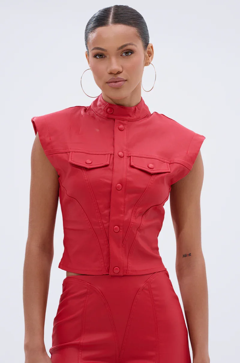 BIG CITY LIVIN FAUX LEATHER BUTTON DOWN