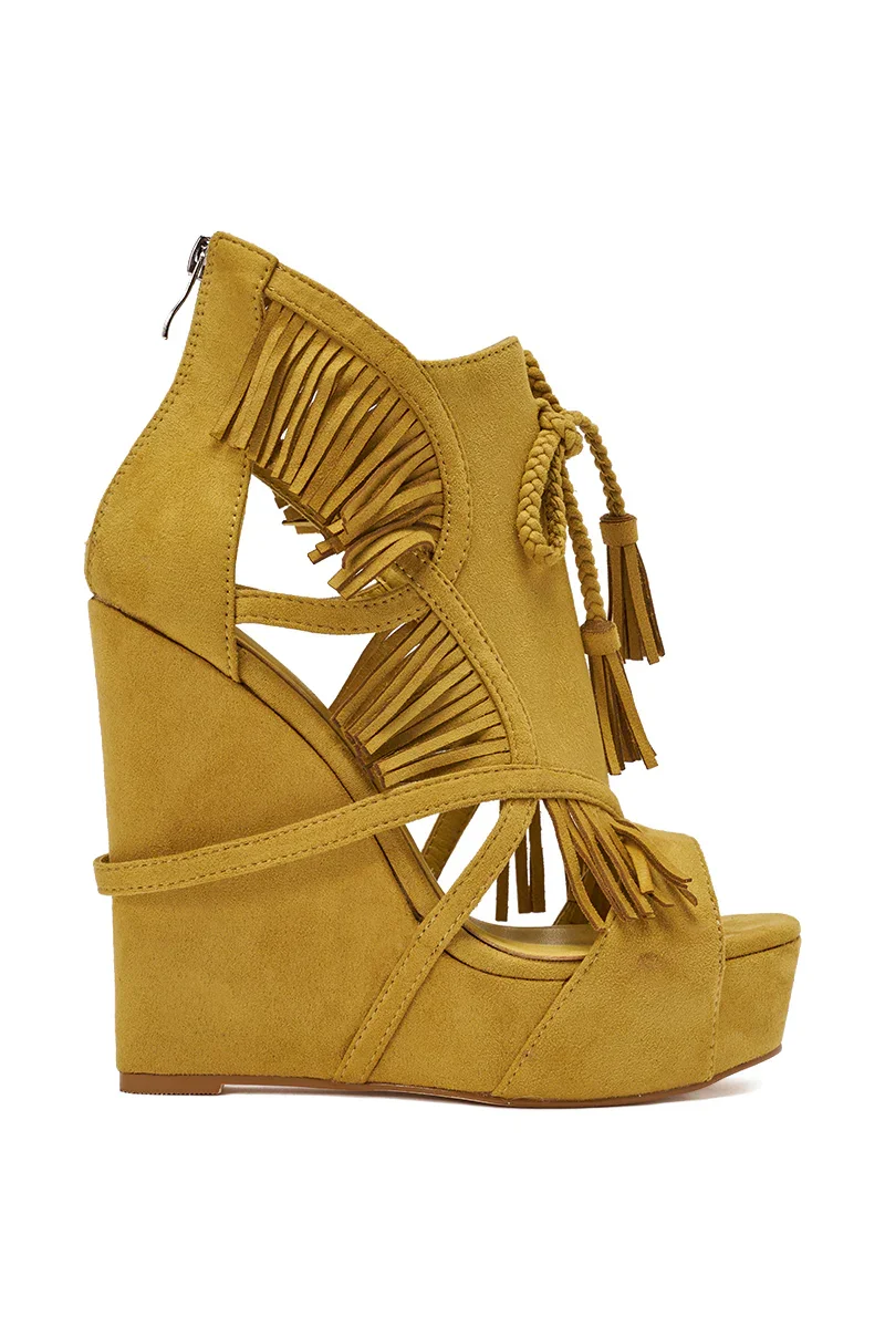 AZALEA WANG LEONTINE WARM OLIVE WEDGE FAUX SUEDE SANDAL - 4