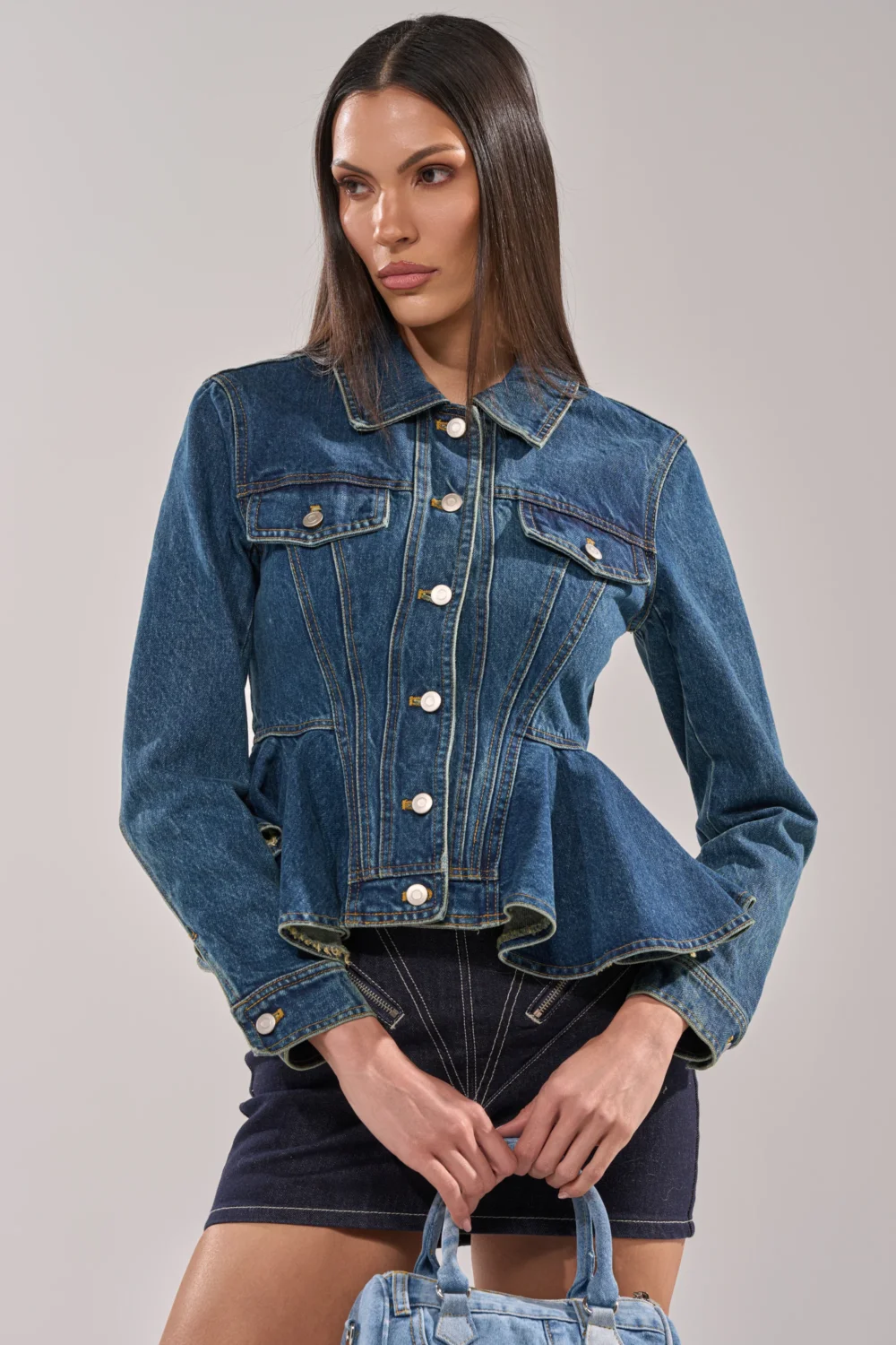 POP OUT PEPLUM DENIM JACKET