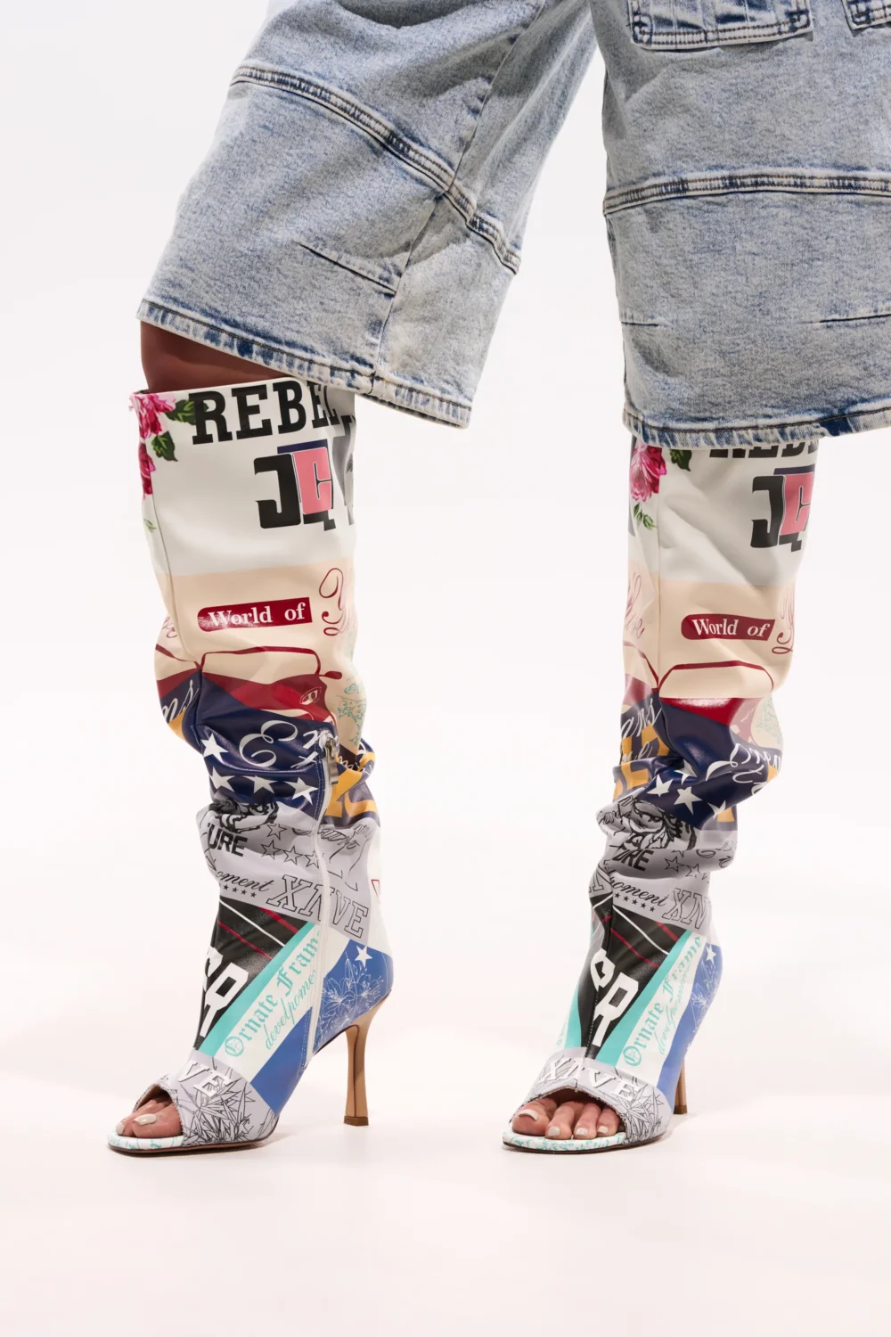 AZALEA WANG JALISA MULTI NOVELTY PRINTED OPEN TOE BOOT