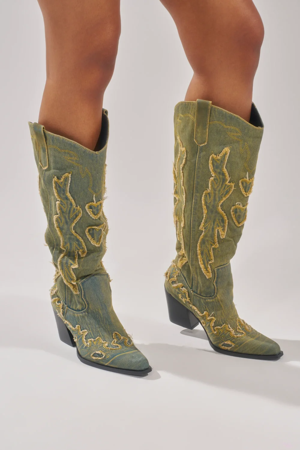 AZALEA WANG HEINRICH DENIM WESTERN LOW HEEL BOOT - 4