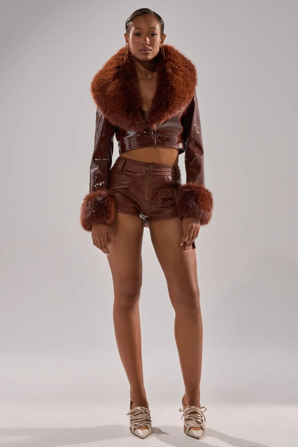 GISELE FUR TRIM MOTO IN PATENT - 2