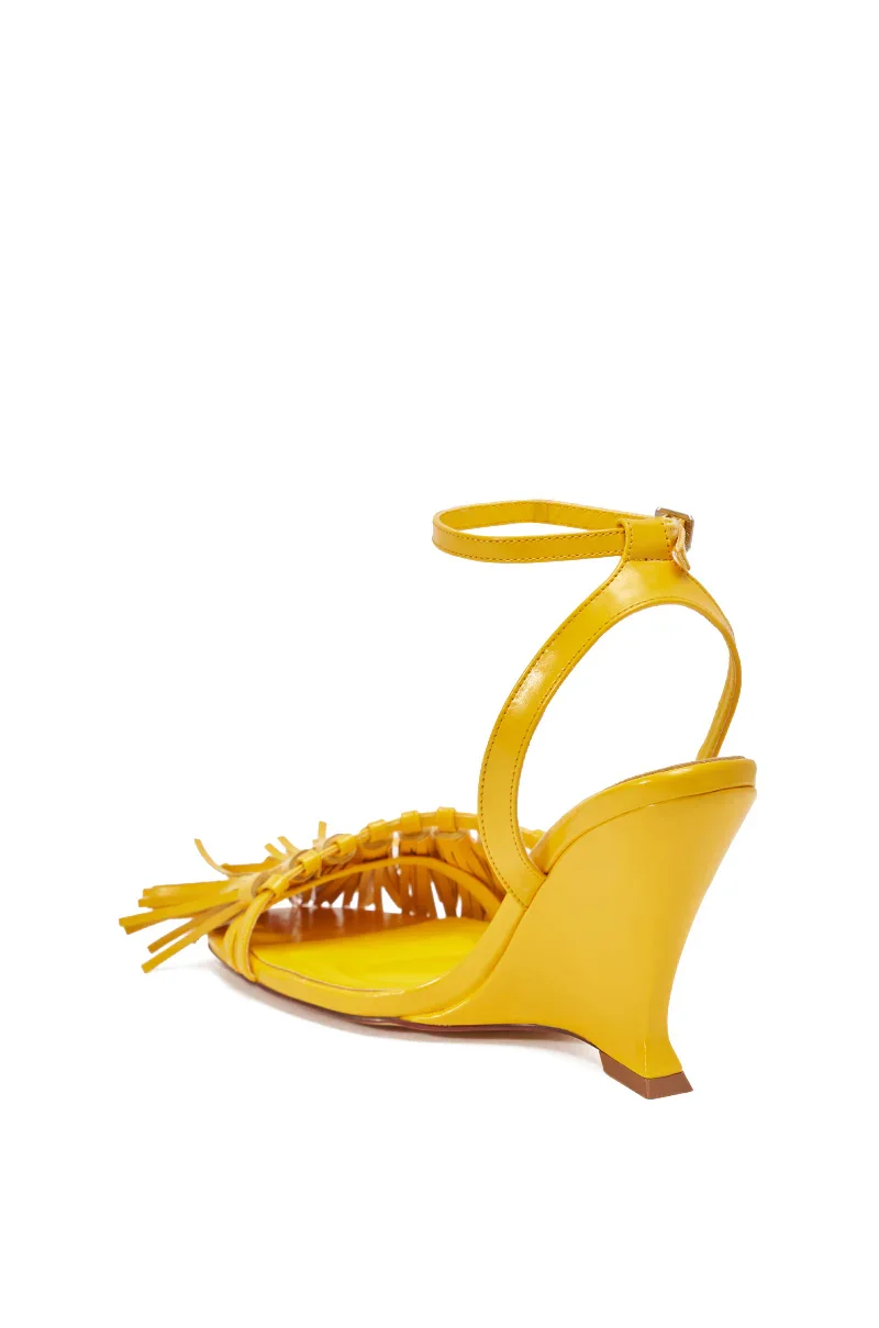 AZALEA WANG PHRIXOS YELLOW WEDGE FRINGE PU SANDAL - 4