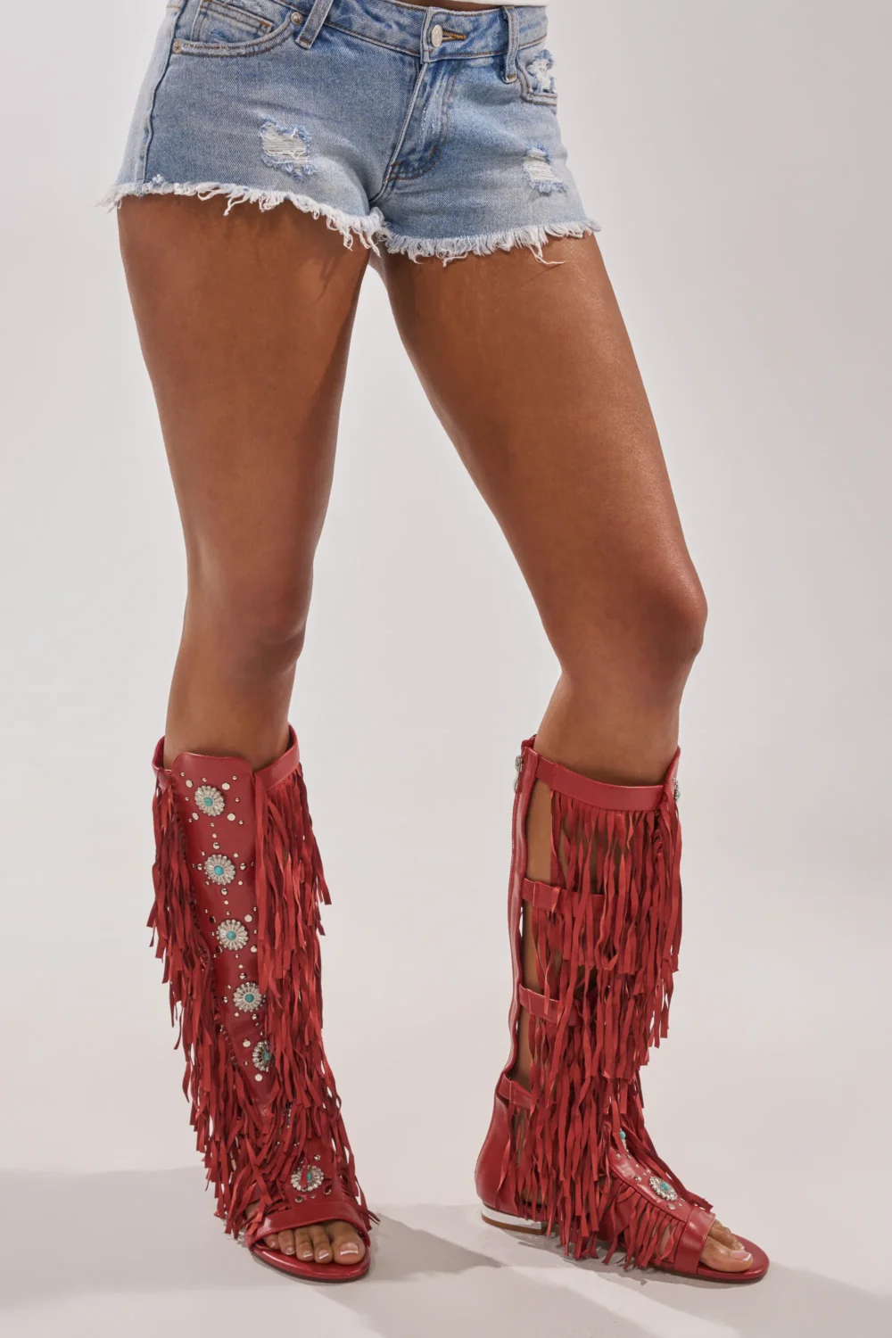 AZALEA WANG DUSTINE RED MULTI GLADIATOR EMBELLISHED SANDAL