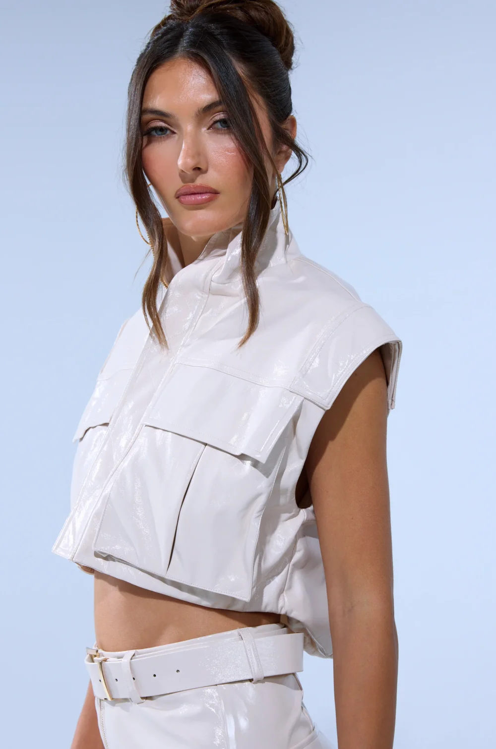 SHOW STOPPER FAUX LEATHER ZIP UP TOP - 4