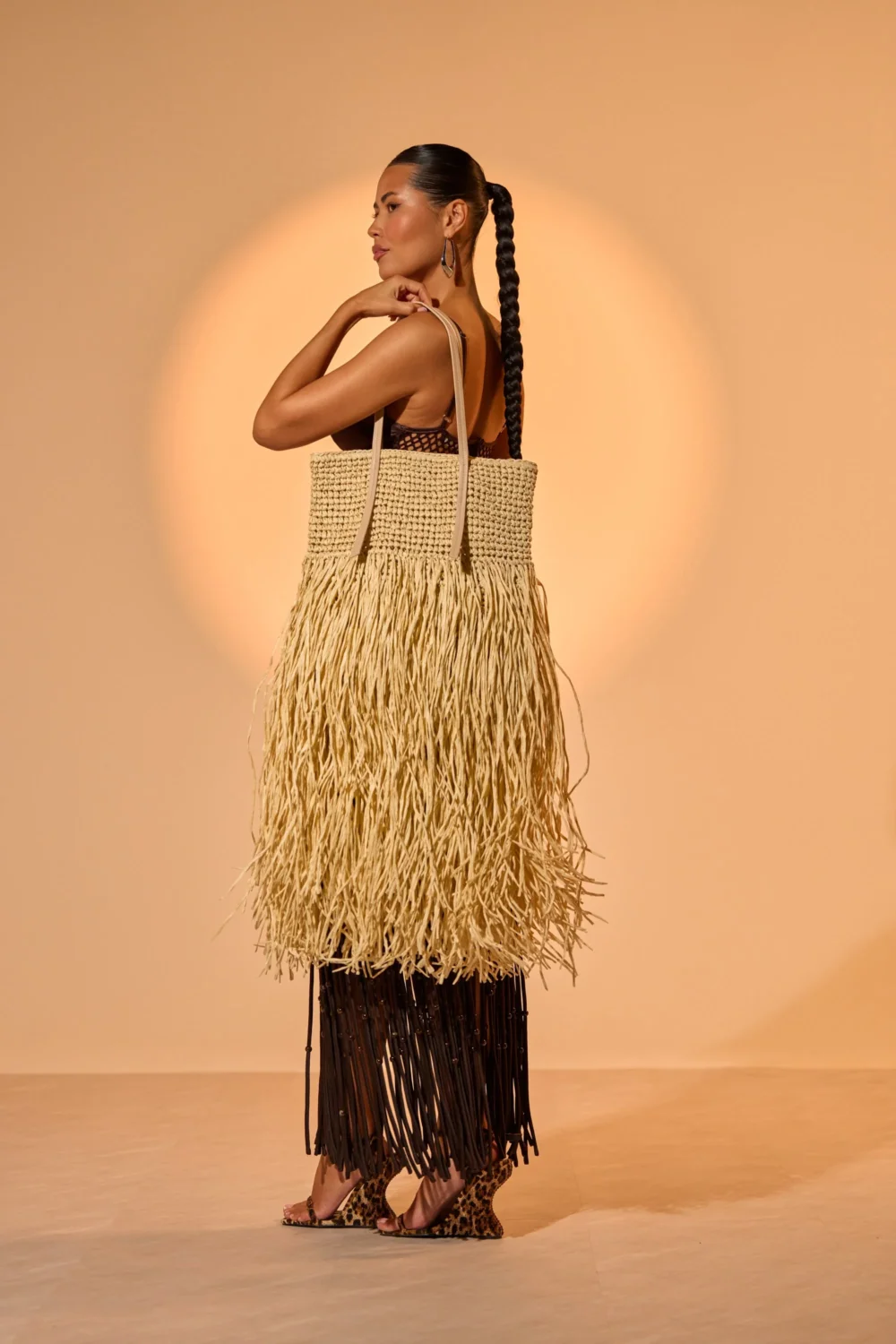 ST BARTZ SHAGGY STRAW TOTE BAG