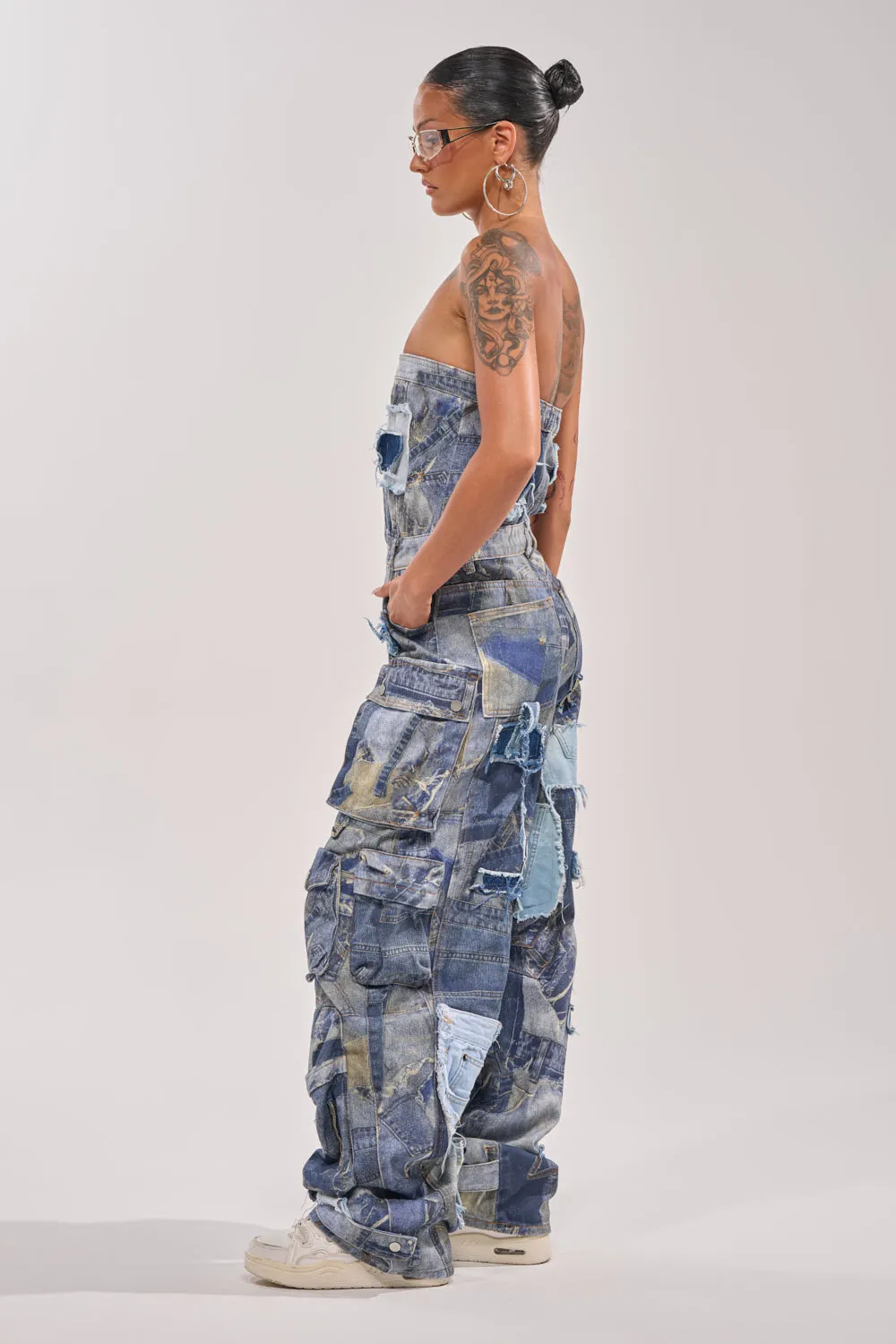 PATCHWORK DENIM ON DENIM JUMPSUIT - 4