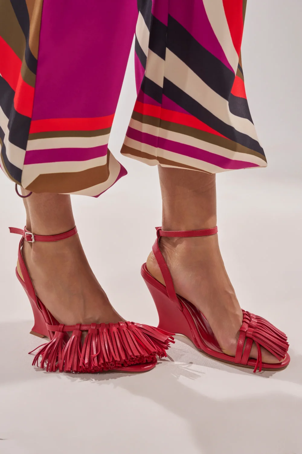 AZALEA WANG PHRIXOS RED WEDGE FRINGE PU SANDAL - 3