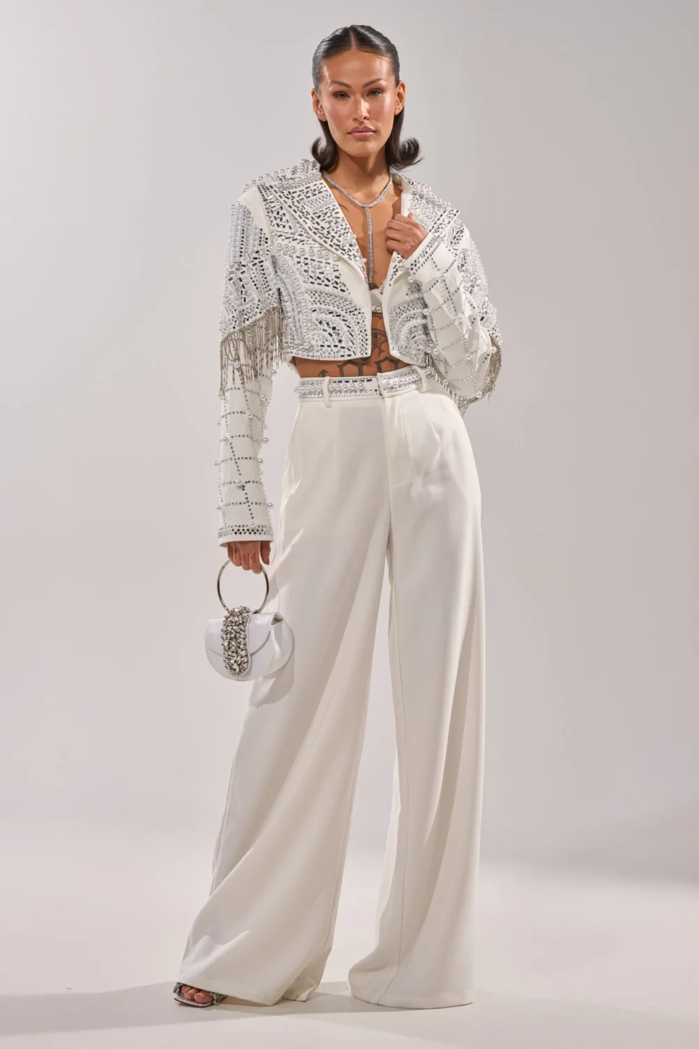 DIRTY MARTINI EMBELLISHED TROUSER IN WHITE