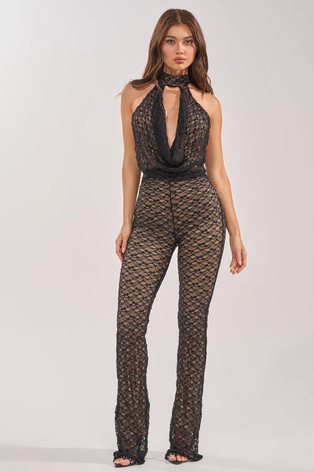 MAIN VIBE LACE JUMPSUIT IN BLACK