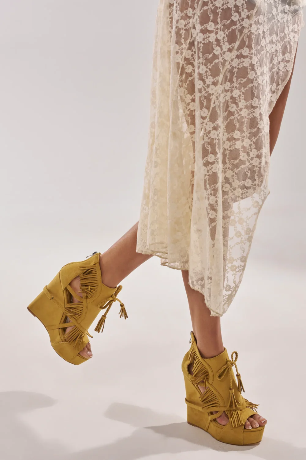 AZALEA WANG LEONTINE WARM OLIVE WEDGE FAUX SUEDE SANDAL - 3