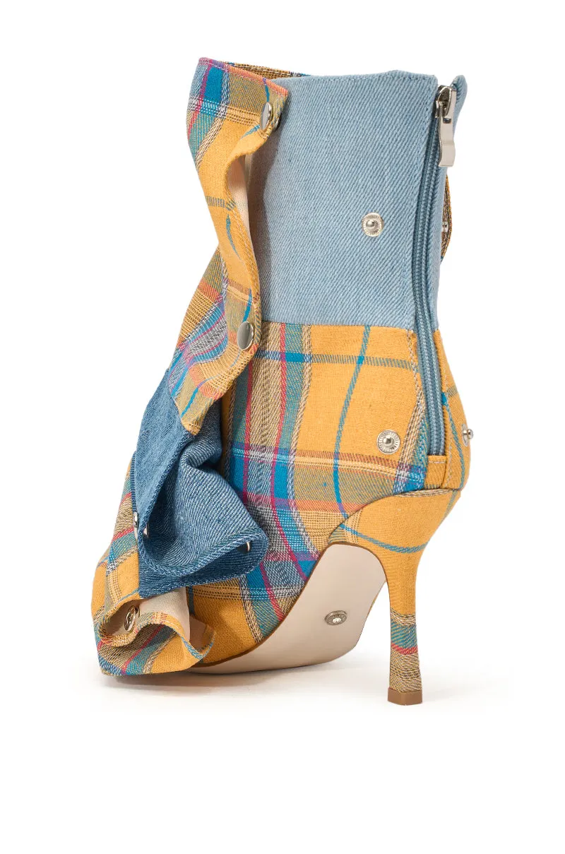 AZALEA WANG BIRDSONG YELLOW PLAID SNAP BOOTIE - 5