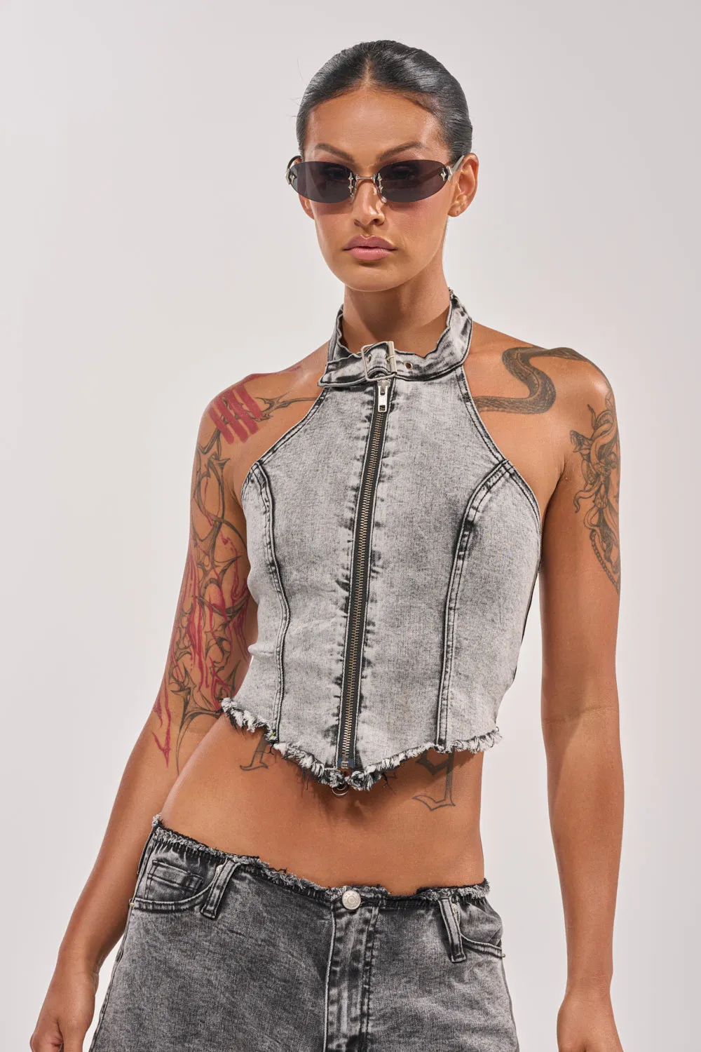 BREAK UP WITH HIM DENIM TOP