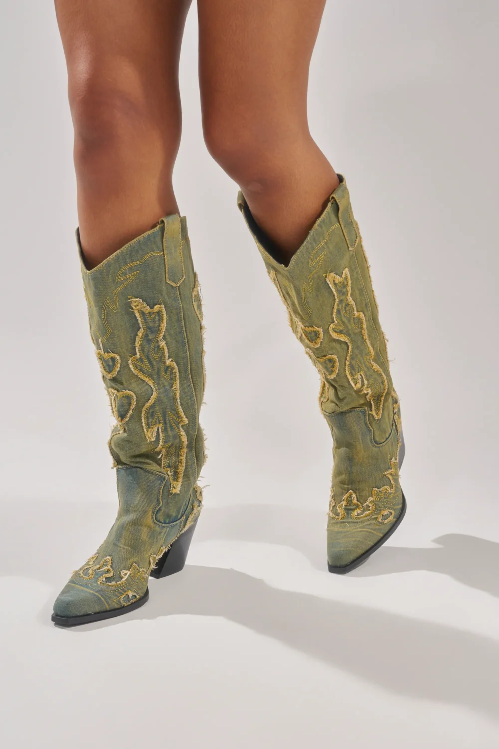 AZALEA WANG HEINRICH DENIM WESTERN LOW HEEL BOOT - 3