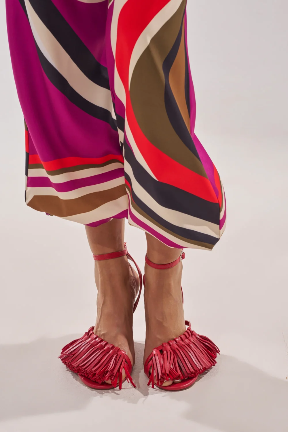 AZALEA WANG PHRIXOS RED WEDGE FRINGE PU SANDAL - 2