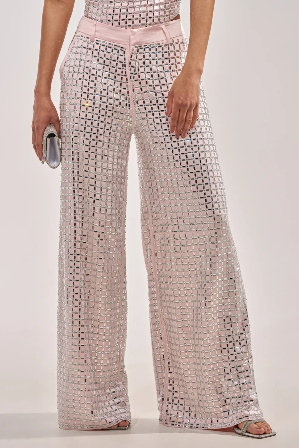 LILA EMBELLISHED SATIN TROUSER IN LIGHT PINK