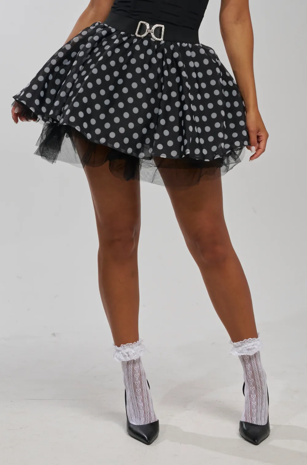 EXTREME MESH MINI SKIRT IN POLKA DOT