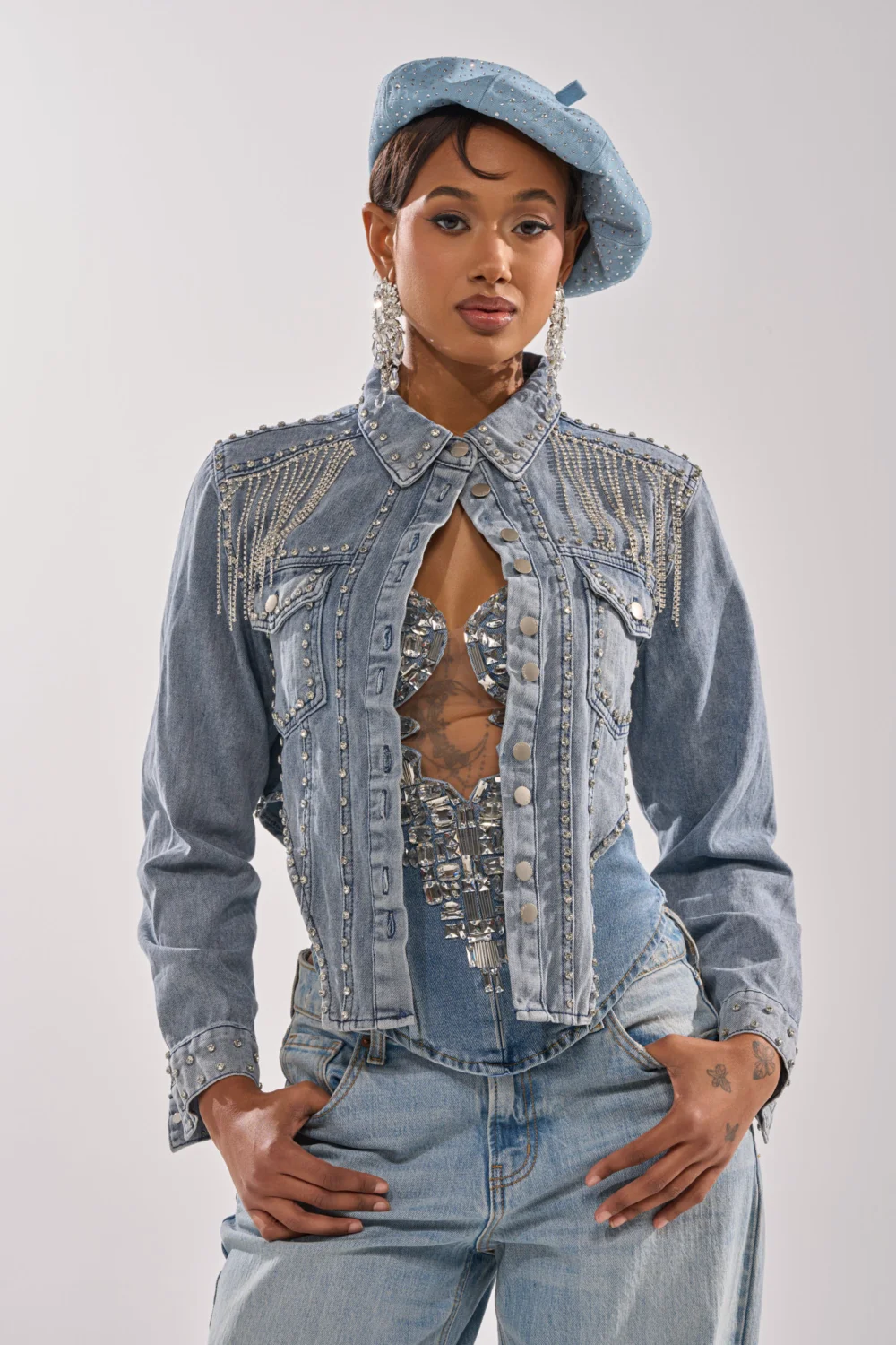 HOOKED ON YOU EMBELLISHED DENIM JACKET