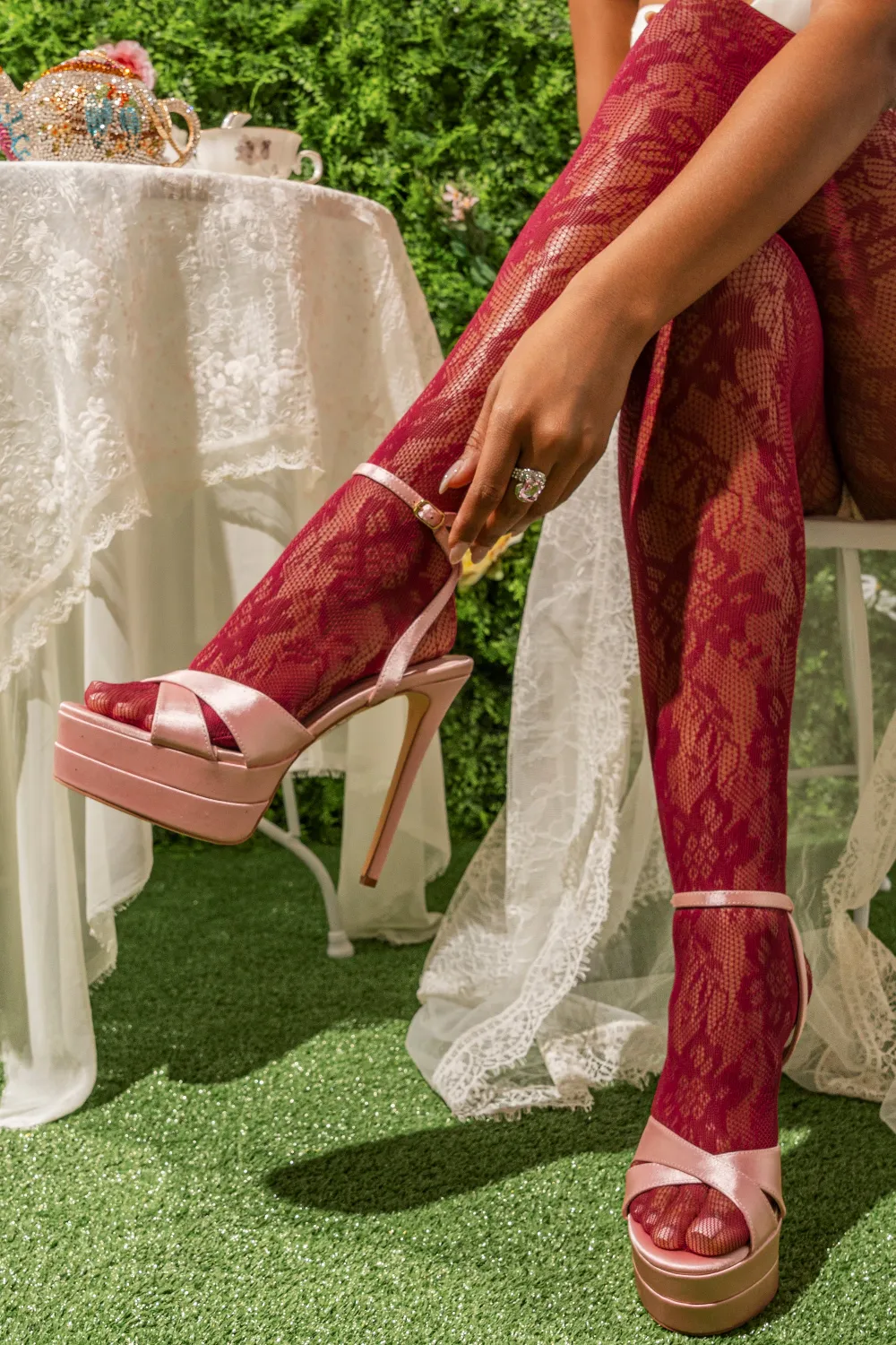 AZALEA WANG HALLADAY PINK SATIN PLATFORM STILETTO SANDAL - 2