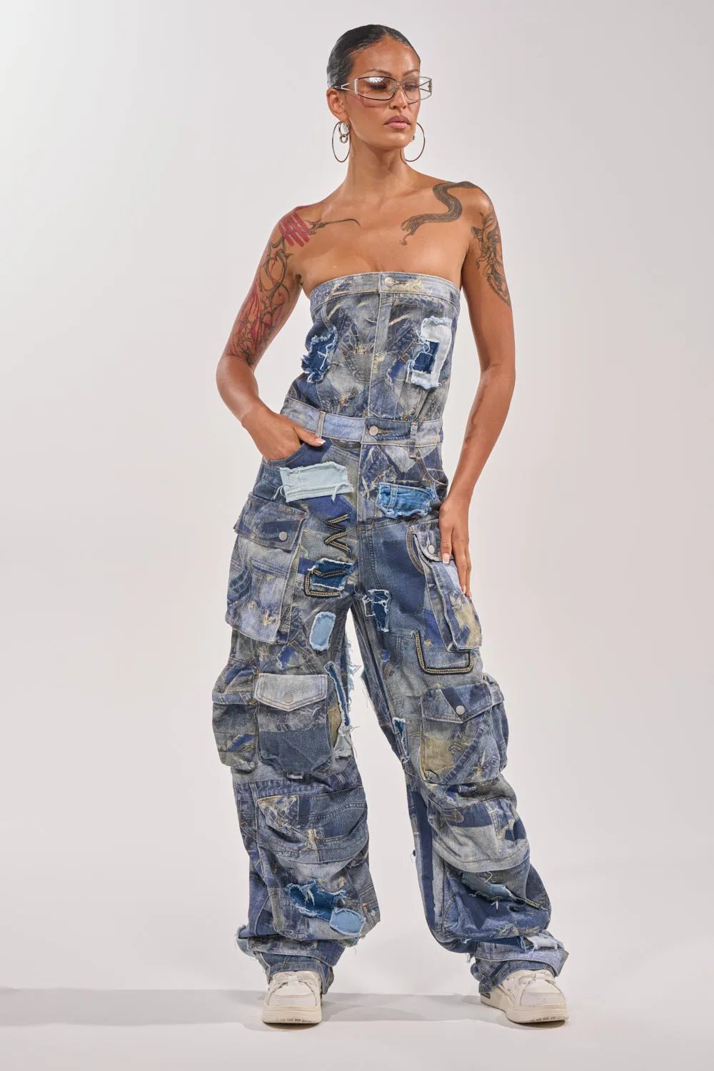 PATCHWORK DENIM ON DENIM JUMPSUIT - 2