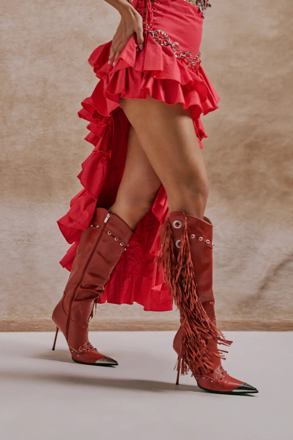 AZALEA WANG PELAGIANA RED WESTERN POINTED TOE STILETTO BOOT