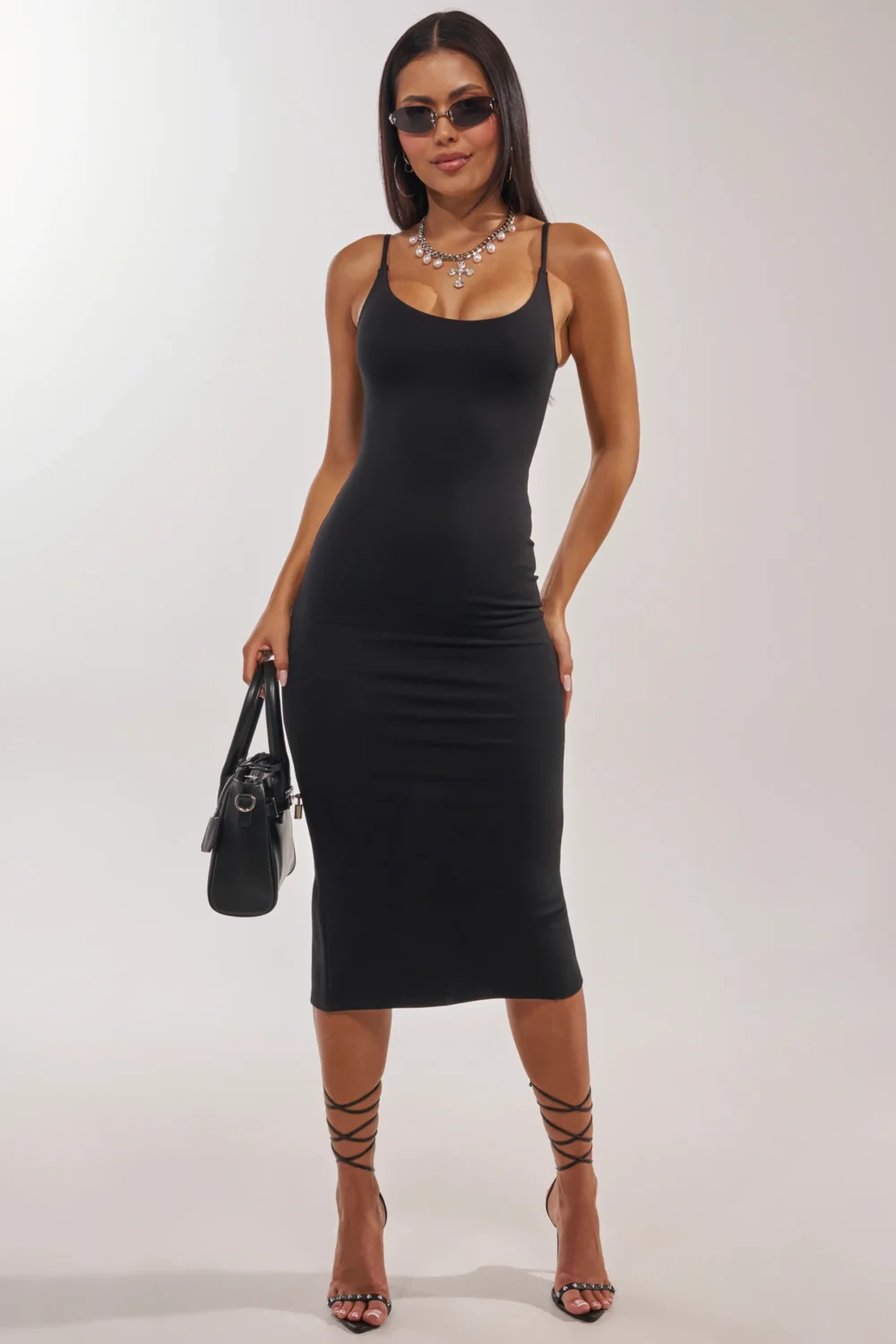 REYNA MIDI BODYCON DRESS IN BLACK