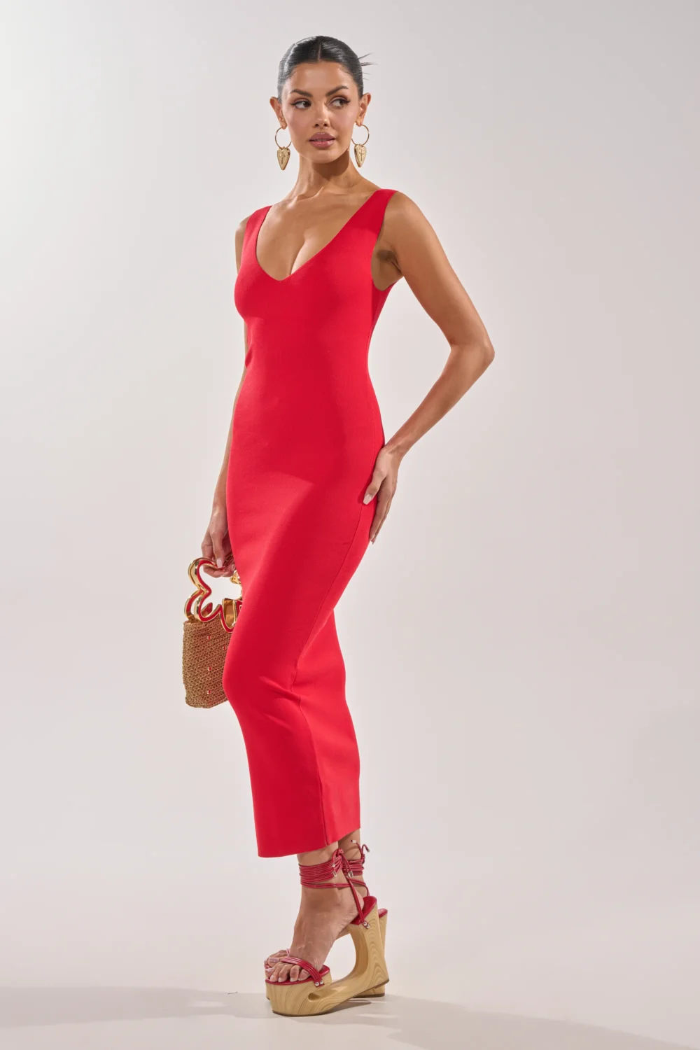 BETWEEN THE LINES MIDI DRESS IN RED - 3