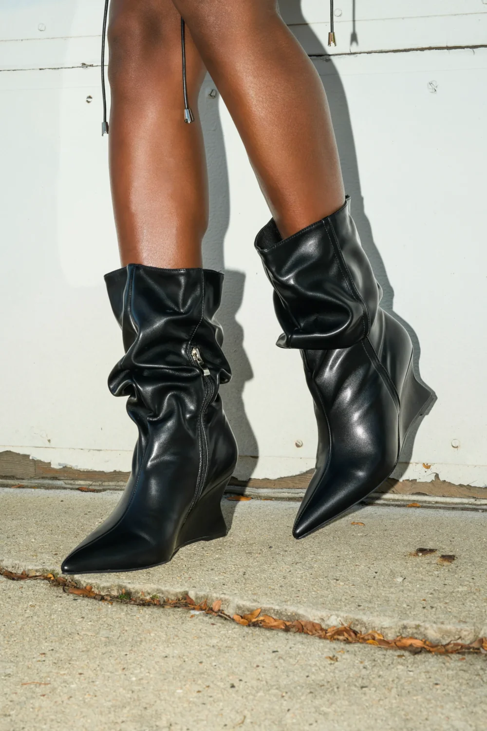 AZALEA WANG ASAF RUCHED WEDGE BOOTIE IN BLACK