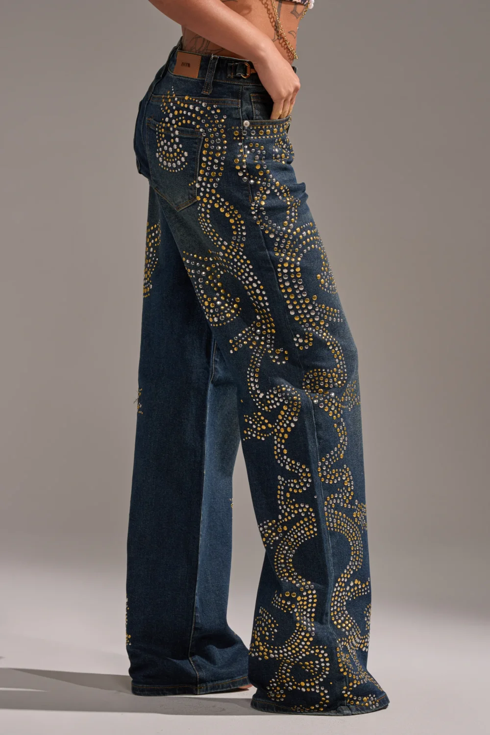 ZIGGY STUDDED WIDE LEG DENIM