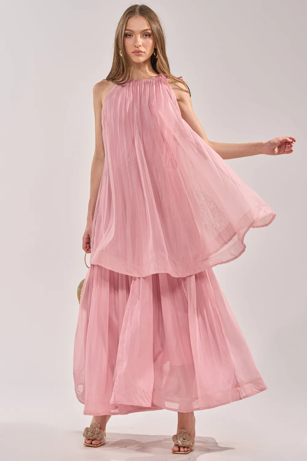 BREEZY GIRL TIERED MAXI DRESS IN BLUSH