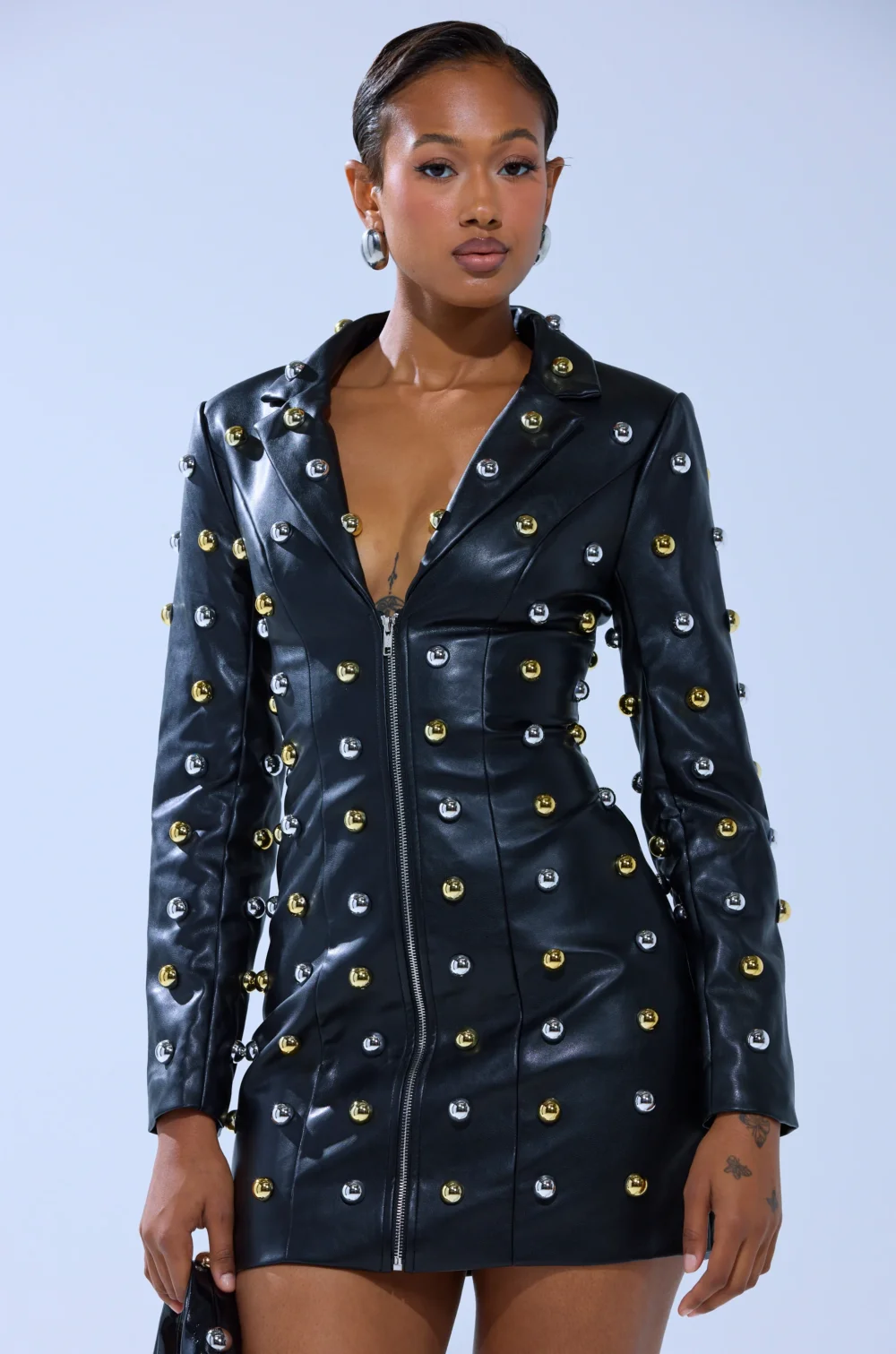 ROCK WITH IT PU BLAZER DRESS WITH HARDWARE