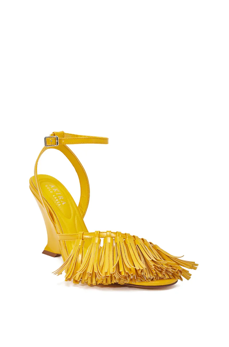 AZALEA WANG PHRIXOS YELLOW WEDGE FRINGE PU SANDAL - 3