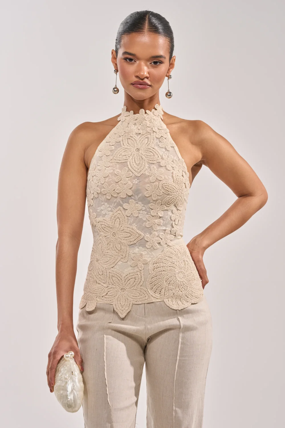 SANDY BEACHES MESH EMBROIDERED TOP