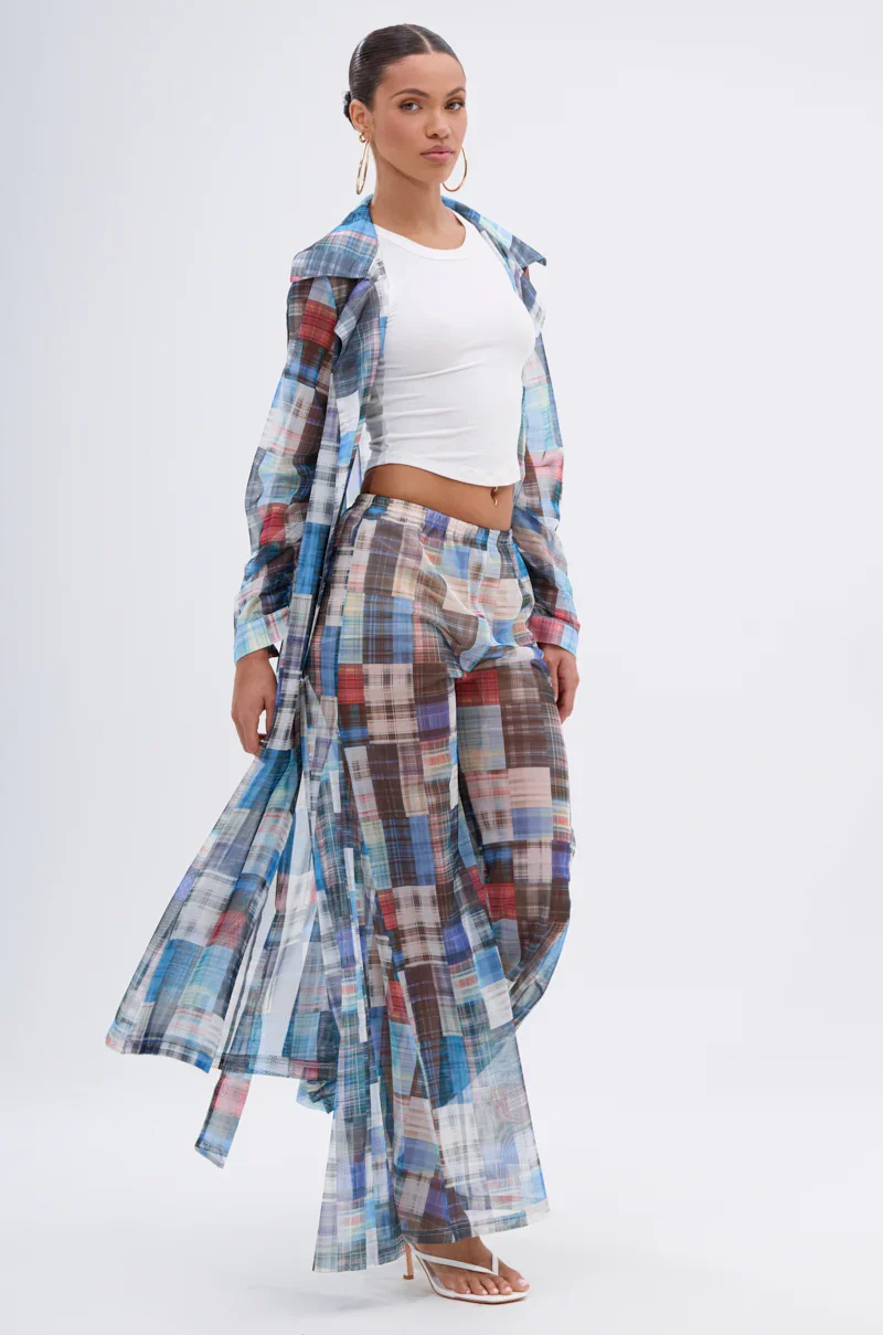 LIVING THE LIFE PLAID MESH TRENCH