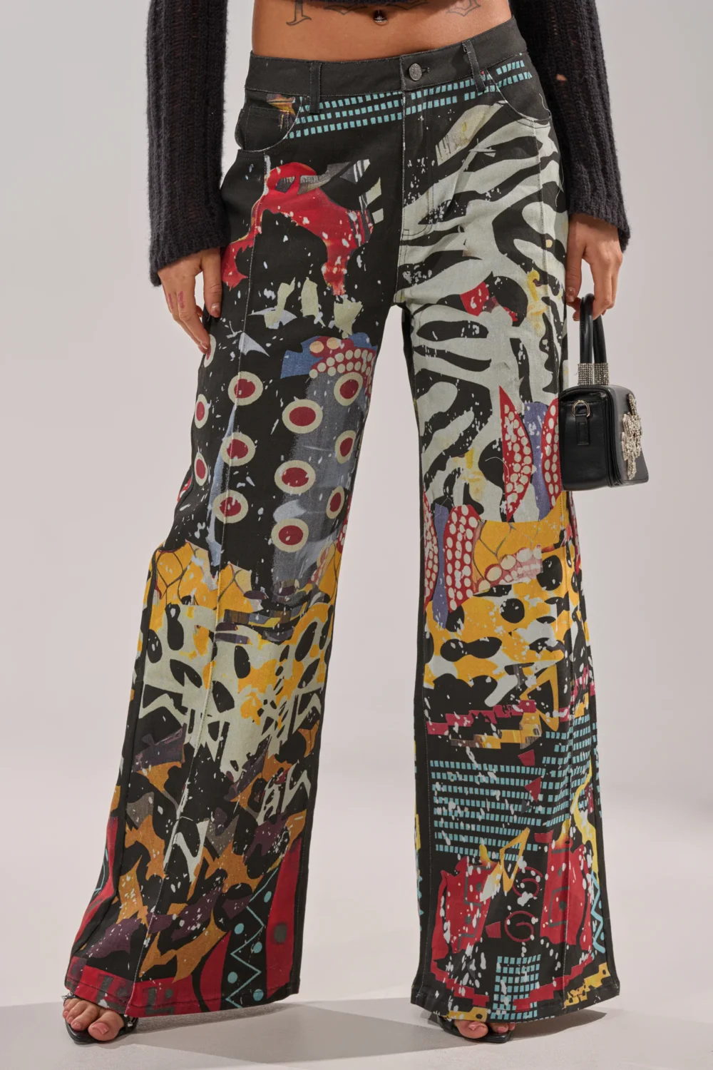 SOMETHING DIFFERENT PRINTED BLACK WASH JEANS