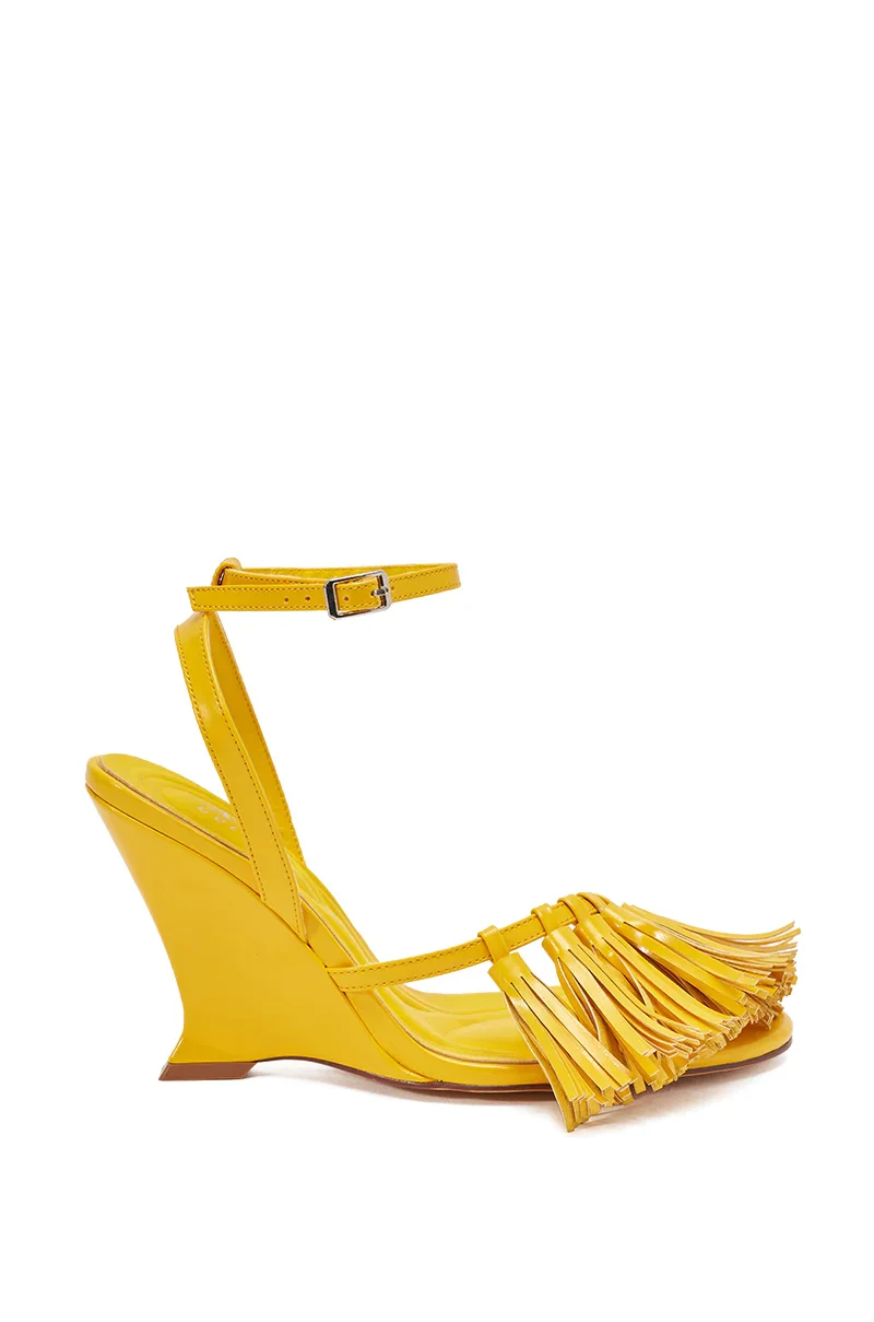 AZALEA WANG PHRIXOS YELLOW WEDGE FRINGE PU SANDAL - 2