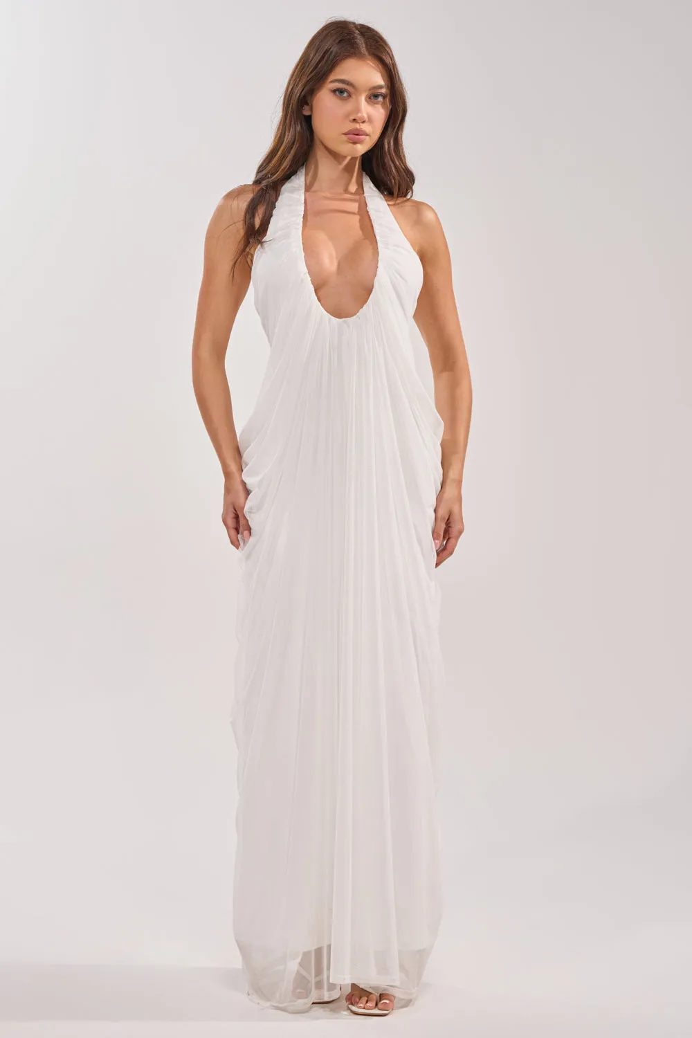 RAMONA PLEATED MAXI DRESS IN WHITE
