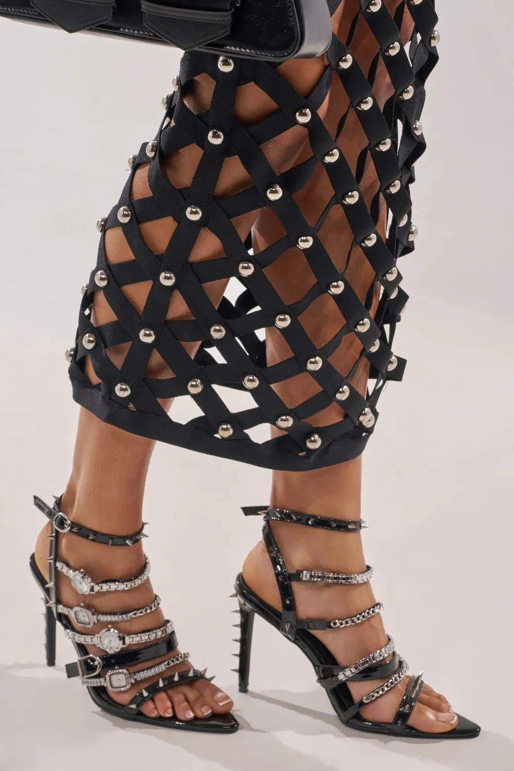 AKIRA GOLD SYDONIC BLACK WATCH STILETTO SANDAL - 4