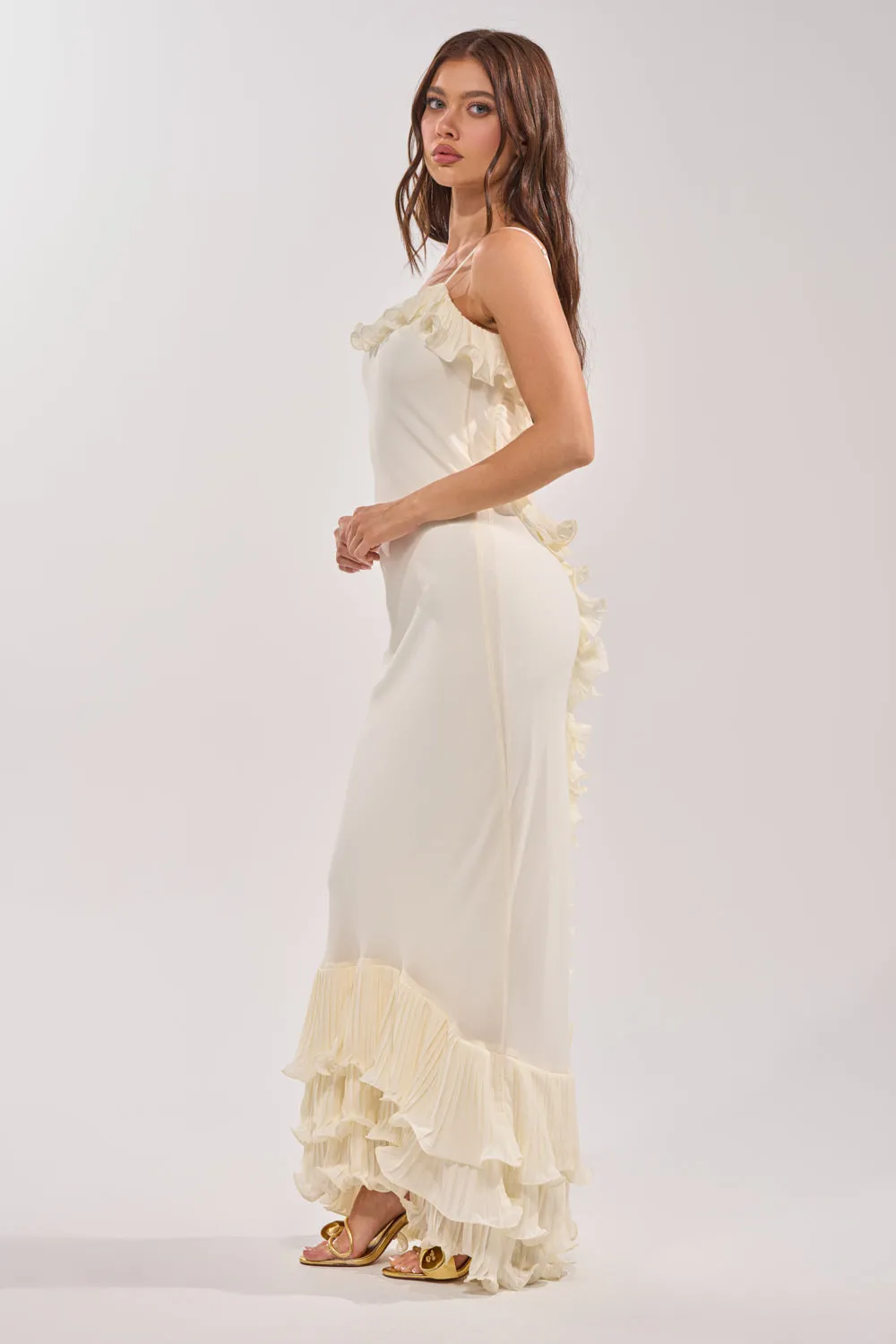 LOVE ME OR LOSE ME RUFFLE MAXI DRESS IN IVORY - 3