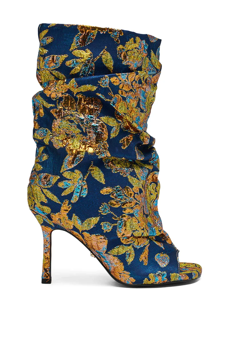 AZALEA ROZSI BLUE MULTI BROCADE OPEN TOE STILETTO BOOTIE