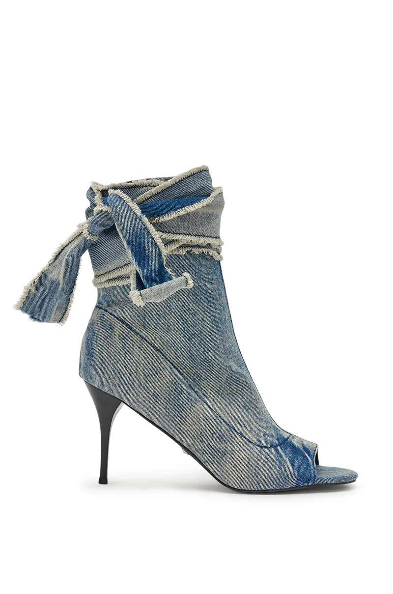 AZALEA WANG KARTER DENIM OPEN TOE BOOTIE - 5