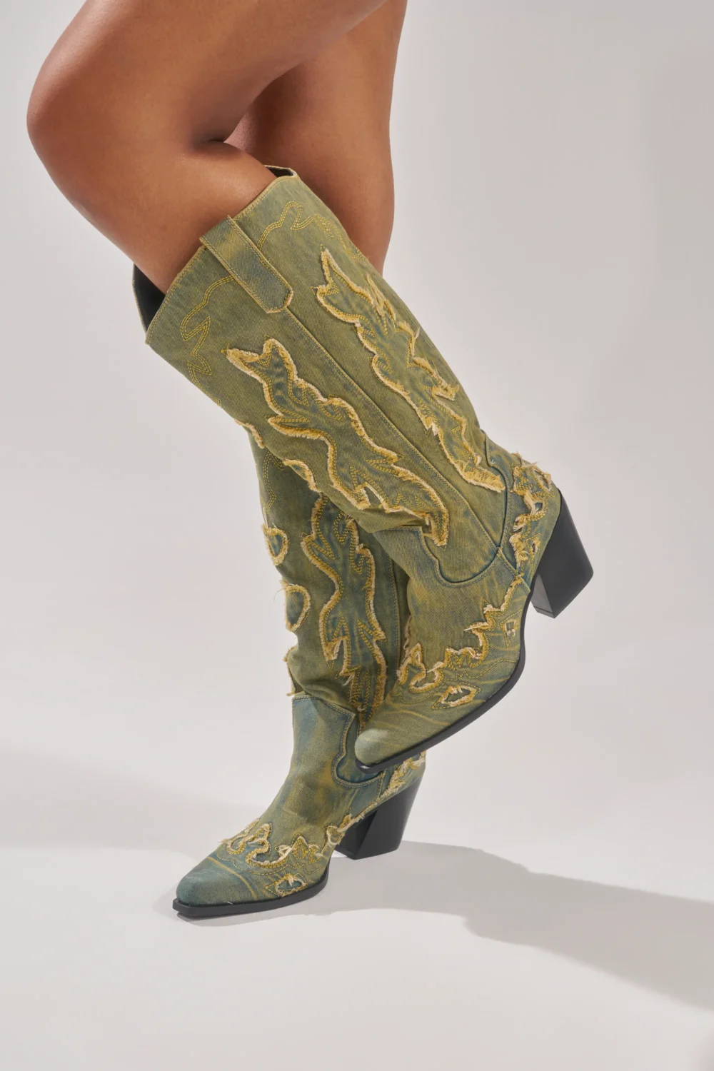 AZALEA WANG HEINRICH DENIM WESTERN LOW HEEL BOOT - 5