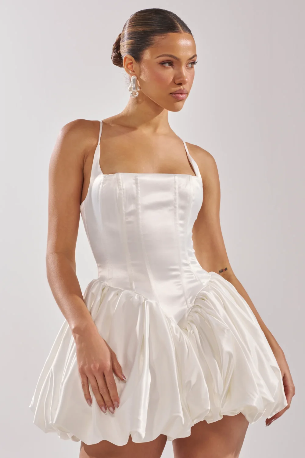JULIET SATIN MINI DRESS IN IVORY