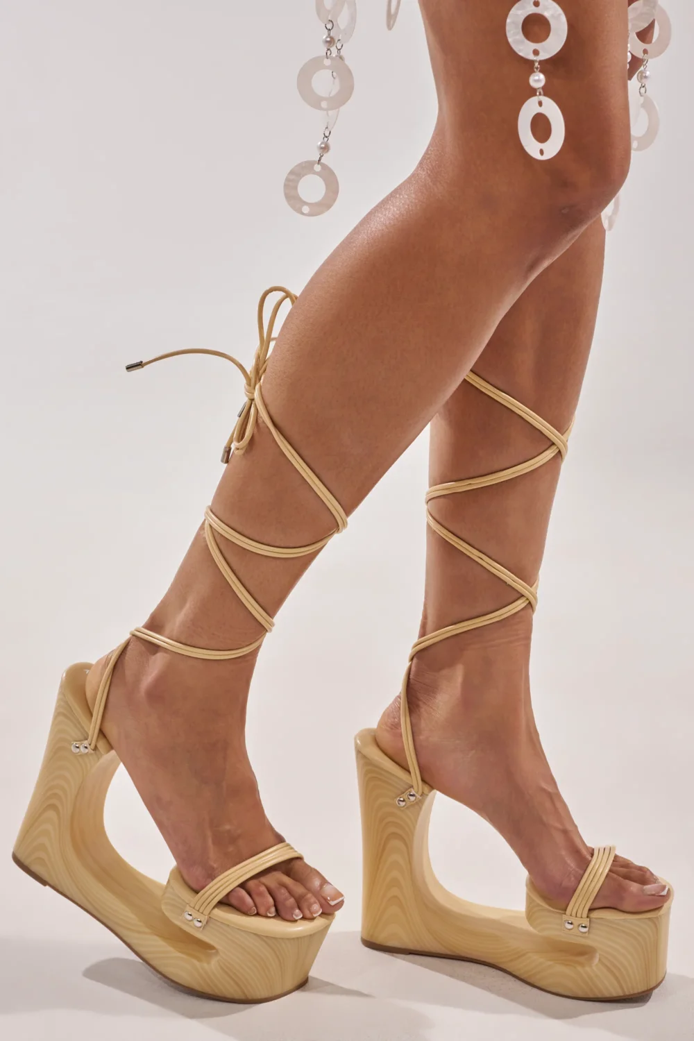 AZALEA WANG CIPRIANO BEIGE STRAP EMPTY WEDGE SANDAL