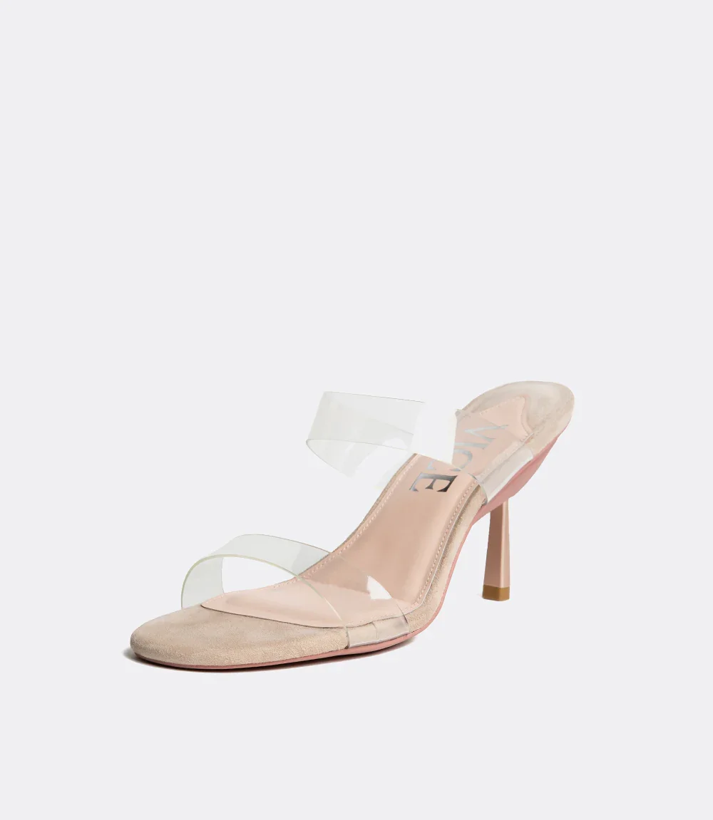 Clear Mules in Beige PVC