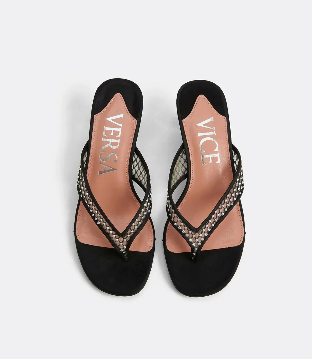 Margo Sandals in Black Crystal Mesh
